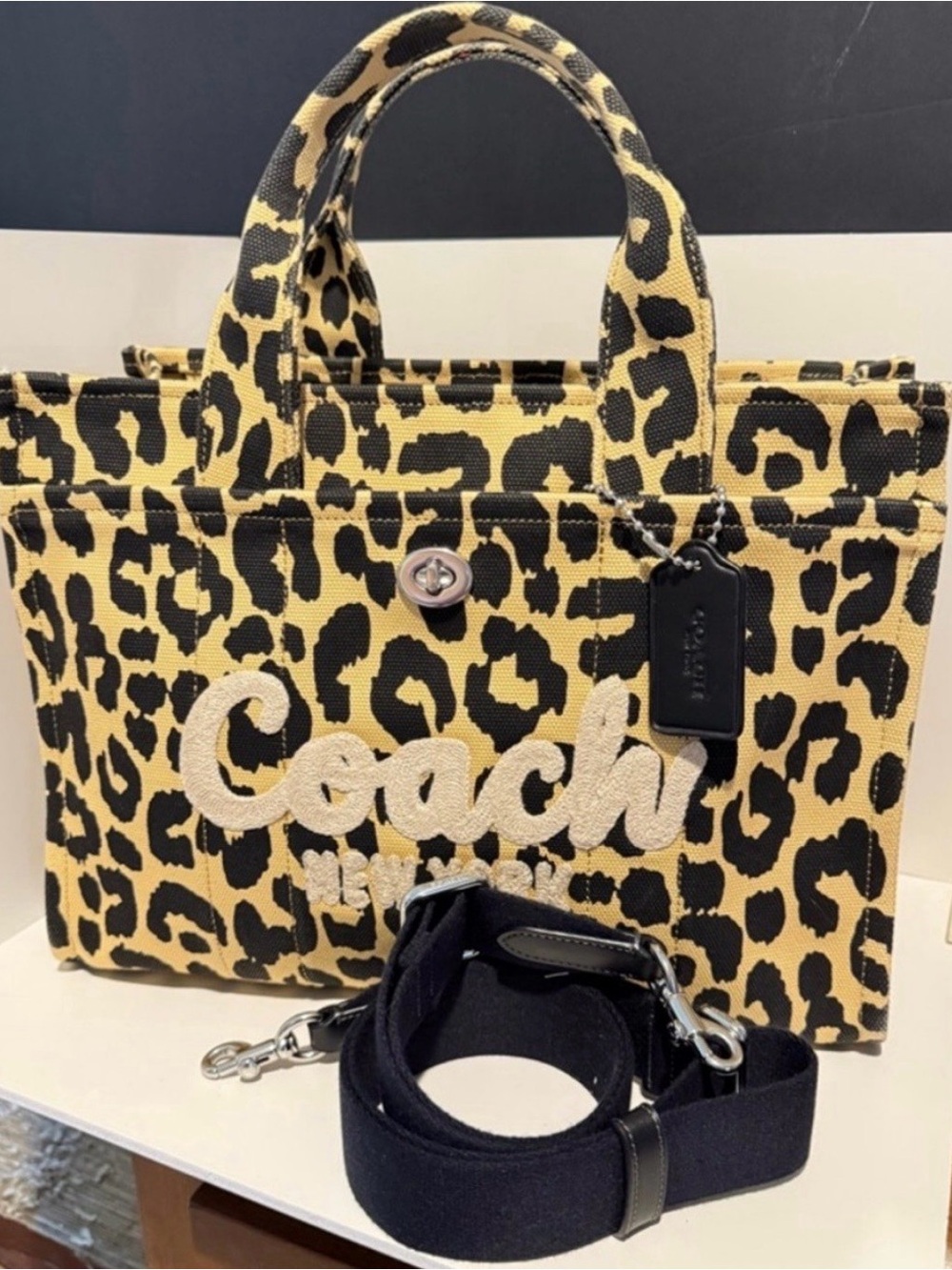 Coach Leopard-Print Canvas Tote in Yellow and Black